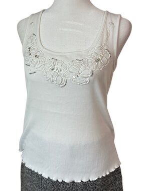 Ruby Rd. White Embellished Scoop Neck Tank
